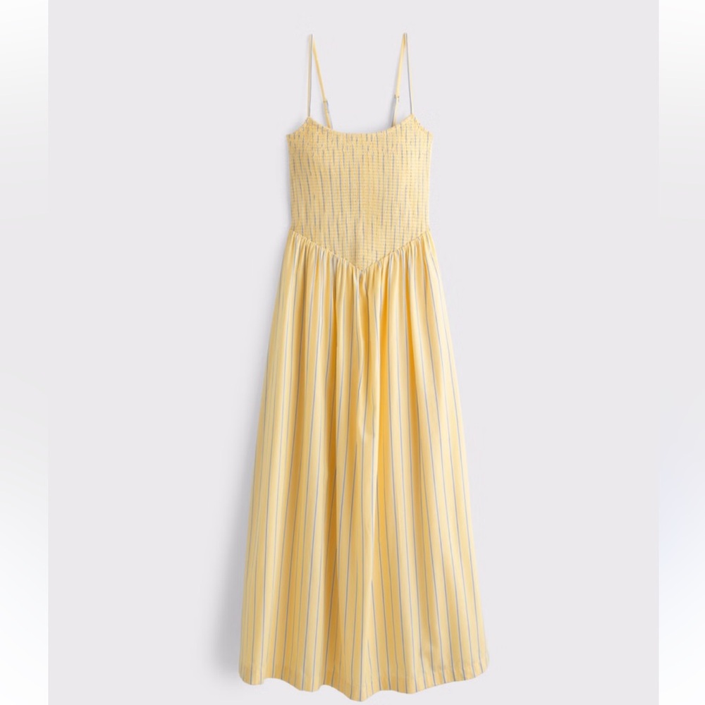 Yellow Striped Smocked Midi Dress